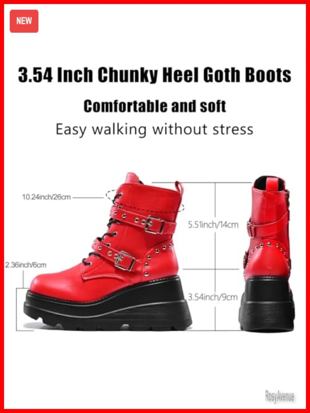 Gothic Punk Ankle Boots Round Toe Lace-Up Combat Wedge Heel Faux PU Leather